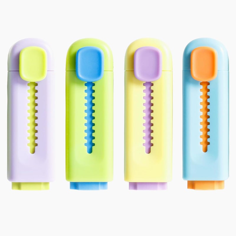 Smilo 4-Color Retractable Erasers - Assorted Fun Colors for Students & Artists, No Smudge TPE Eraser for School Supplies & Creative Projects - Image 1